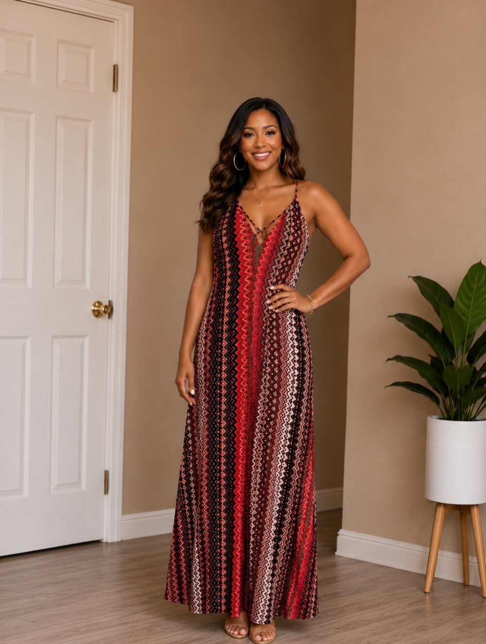 S-Twelve Multicolor Bodycon Zigzag Maxi Dress Size Medium
